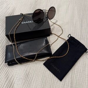 CHANEL Round 4245 Double Gold and Rope Sunglasses in Black.